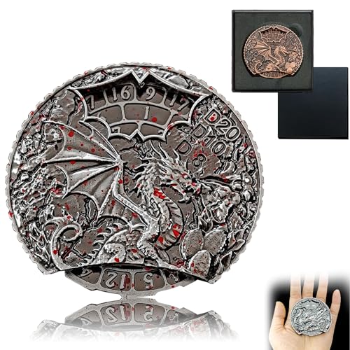 Chromatische Drachen Würfel Spinner, 7-in-1 Metall D&D Würfel Set mit Geschenkkassette für Dungeons and Dragons und RPG Tischspiele (Blutflecken) von FLUEFOWL