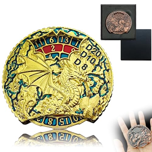 Chromatische Drachen Würfel Spinner, 7-in-1 Metall D&D Würfel Set mit Geschenkkassette für Dungeons and Dragons und RPG Tischspiele (Gold-Blau) von FLUEFOWL