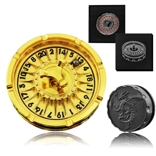 D20 Roulette Würfel Spinner für DND Würfel Set, 7-in-1 Drache Metallic D&D Würfel mit Geschenketui für Dungeons and Dragon Spiel, RPG Rollenspiel Tischspiel Geschenke (Gold) von FLUEFOWL