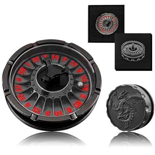 D20 Roulette Würfel Spinner für DND Würfel Set, 7-in-1 Drache Metallic D&D Würfel mit Geschenketui für Dungeons and Dragon Spiel, RPG Rollenspiel Tischspiel Geschenke (Schwarz-Rot) von FLUEFOWL