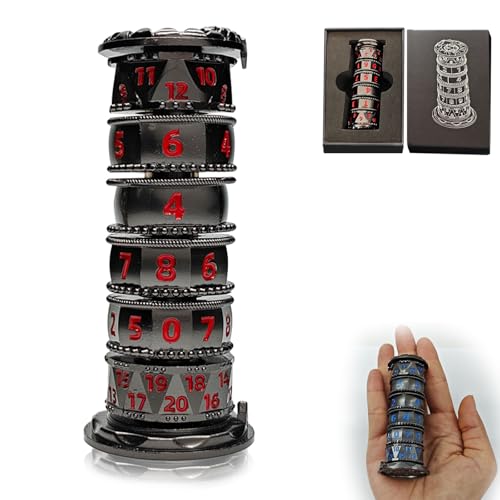 Dragonstone Keep Roulette Würfel-Spinner für DND-Würfelset, 7-in-1 Drachen-Metall-D&D-Würfel mit Geschenkkassette für Dungeons and Dragons, RPG-Rollenspiel und Tischspiel-Geschenke (Schwarz-Rot) von FLUEFOWL