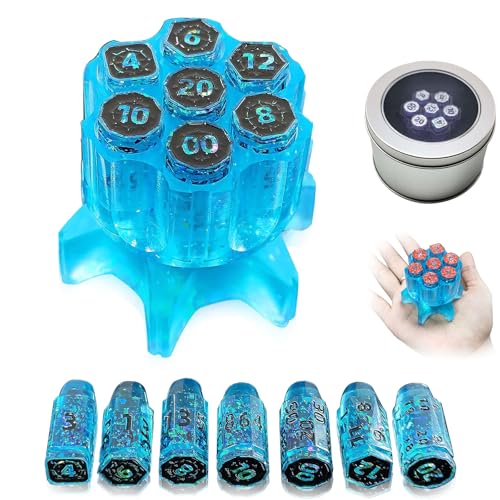 Fate Missile Roulette Würfel Spinner für DND Würfel Set, 7 große Polyedrische D&D Würfel mit Geschenkkassette für Dungeons and Dragons Spiel, RPG Rollenspiele und Tischspiel Geschenke (Blau) von FLUEFOWL