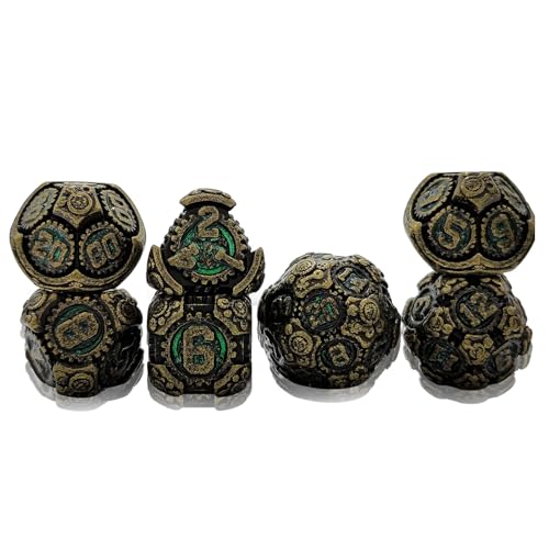 Geakeeper Construct D&D Würfel Set, 7-teiliges Metall Polyedrisches Drachen D&D Set mit Geschenkkassette für Dungeons and Dragons, RPG Rollenspiele und Tischspiele Geschenke (Rollendes Grün) von FLUEFOWL