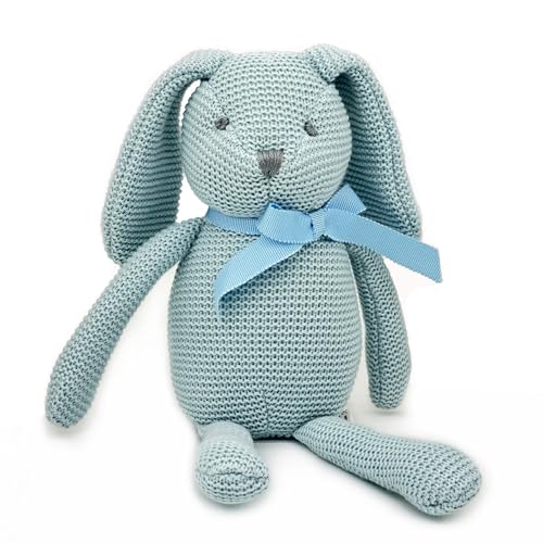 FLUFFYFUN 100 % Bio-Babyspielzeug, blauer Hase, Stofftiere, 18 cm von FLUFFYFUN