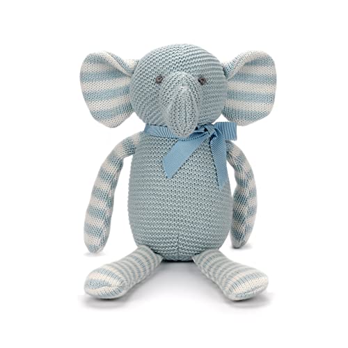 FLUFFYFUN 100% Bio-Baumwolle Kuscheltier Baby Elefant Blau 18cm, stofftier für Neugeborene von FLUFFYFUN