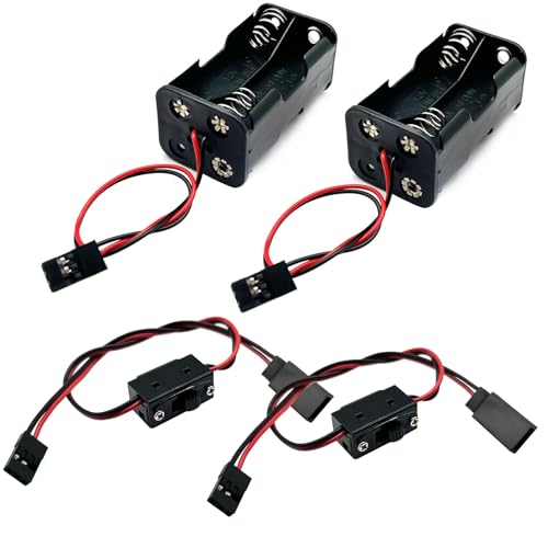 2 Set Ein-/Ausschalter Batterieempfänger & 4 Zellen AA-Batterie-Behälter-Koffer mit JR-Stecker, kompatibel mit HSP Redcat Axial Traxxas 1/8 1/10 1/16 RC Power Car Crawler Truck von FLY RC