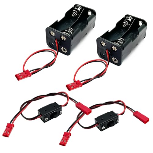 2 Set Ein-/Ausschalter Batterieempfänger & 4 Zellen AA-Batterie-Behälterhalter Pack Box mit JST-Stecker kompatibel mit HSP Redcat Axial Traxxas 1/8 1/10 1/16 RC Power Car Crawler Truck von FLY RC