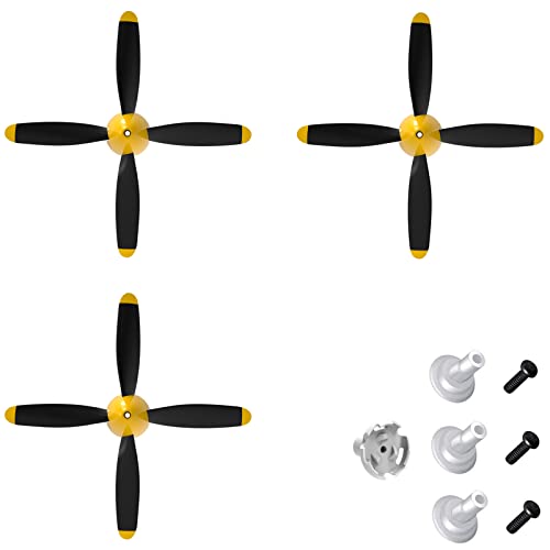 3 Sets RC Plane 4-Blatt-Propeller mit Propellersparern und einem Adapter für VolantexRC 761-11 761-12 761-13 P40 BF109 P51 F4U T28 Flugzeug von FLYCOLOR