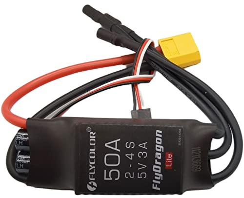 Flycolor 50A ESC 2-4S Elektrischer Geschwindigkeitsregler 5V 3A BEC mit XT60 & 3,5mm Bullet Plugs für RC Drohne Flugzeug Bürstenlose Motoren von FLYCOLOR