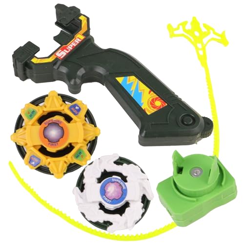 FLYPOP'S - 2 Kreisel mit Launcher Griff - Spielzeug für Kinder - 031781 - Gelb und Weiß - Kunststoff - Kinderspielzeug - Geschenk - 5,5 cm - ab 3 Jahren von FLYPOP'S