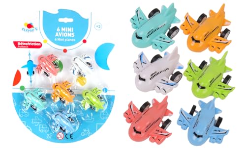 FLYPOP'S - 6 Mini-Flugzeuge – Mini-Fahrzeug – 022882 – Mehrfarbig – Kunststoff – Rückzug – Spielzeug für Kinder – Geschenk – Geburtstag – 5,5 cm – ab 3 Jahren von FLYPOP'S