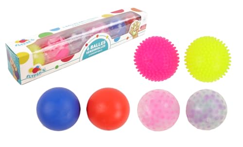 FLYPOP'S - 6 sensorische Anti-Stress-Bälle – Kermesse-Spiel – 030797 – Mehrfarbig – Kunststoff – Kinder und Erwachsene – Rehabilitation – Angst – Hände – Kneten – 5 cm x 5 cm – ab 3 Jahren von FLYPOP'S