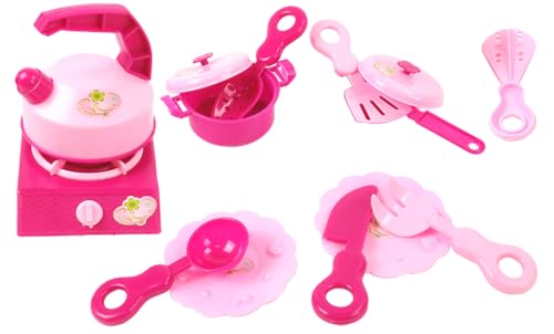 FLYPOP'S - Dinette Herd mit Besteck - Rollenspiel - 033631 - Rosa - Kunststoff - Küche - Kinderspielzeug - Geschenk - Wasserkocher - Tee - Ab 3 Jahren von FLYPOP'S