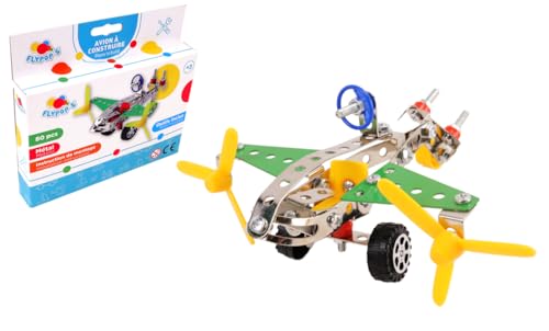 FLYPOP'S - Flugzeug zum Zusammenbauen - Bauen - 038572 - Mehrfarbig - Metall - 80 Teile - Kinderspielzeug - Geschenk - Mechanik - Bausatz - Basteln - Montage - Geburtstag - ab 6 Jahren von FLYPOP'S