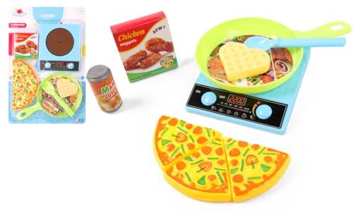 FLYPOP'S - Kochplatte mit Pizza und Zubehör - Rollenspiel - 033633 - Mehrfarbig - Kunststoff - Küche - Kinderspielzeug - Geschenk - Essen - 14 cm12 cm - Ab 3 Jahren von FLYPOP'S