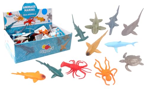 FLYPOP'S - Pack mit 24 Meerestieren – Sea Life – 032270PA – Mehrfarbig – Kunststoff – Meeresleben – Spielzeug für Kinder – realistisch – Miniatur – Verschiedene Tiere – 10 cm – ab 3 Jahren von FLYPOP'S