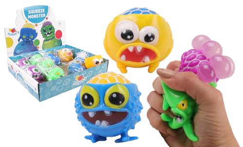 FLYPOP'S - Packung mit 12 Anti-Stress-Monstern – Kermesse-Spiel – 034270PA – Mehrfarbig – Gummi – Kinder – Erwachsene – Rehabilitation – Angst – 9 cm x 7 cm – ab 3 Jahren von FLYPOP'S