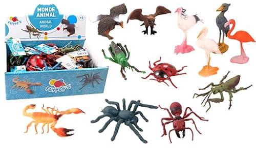 FLYPOP'S - Packung mit 24 flüchtigen Tieren und Insekten – Tierwelt – 032650PA – Mehrfarbig – Kunststoff – fliegendes Tier – Spielzeug für Kinder – realistisch – Miniatur, 6,5 cm – ab 3 Jahren von FLYPOP'S