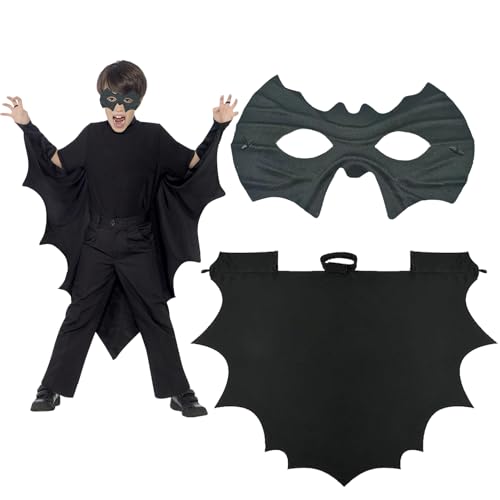 FMKLDENA Halloween Fledermaus Kostüm Kinder, Fledermaus kostüm, Fledermaus Kostüm Set, Fledermaus Umhang mit Bat Maske, für Junge Mädchen Halloween Cosplay Fasching Karneval von FMKLDENA