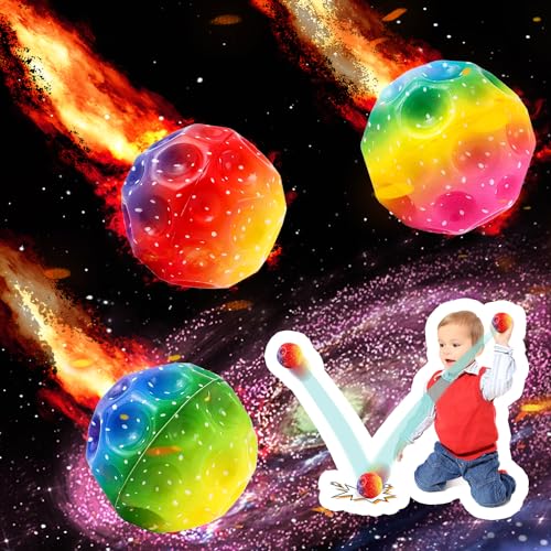 FMKLDENA Space Ball, 3 Stück Regenbogen Moon Ball, Astro Jump Ball, Moon Ball, Mini Bouncing Ball, Sprünge Gummiball, Bounce Ball, Bouncy Balls for Kids, Bouncing Ball Toy für Kinder Party Gift von FMKLDENA