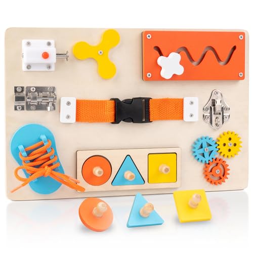 FMSKS Montessori Busy Board, Activity Board, Motorikspielzeug, mit 9 Aktivitäten Holzspielzeug, Motorikbrett, Sensorik Spielzeug, Montessori Spielzeug, Geschenk für Mädchen und Jungen ab 3 Jahre FMSKS Montessori Busy Board, Activity Board, Motorikspielzeug, mit 9 Aktivitäten Holzspielzeug, Motorikbrett, Sensorik Spielzeug, Montessori Spielzeug, Geschenk für Mädchen und Jungen ab 3 Jahre von FMSKS