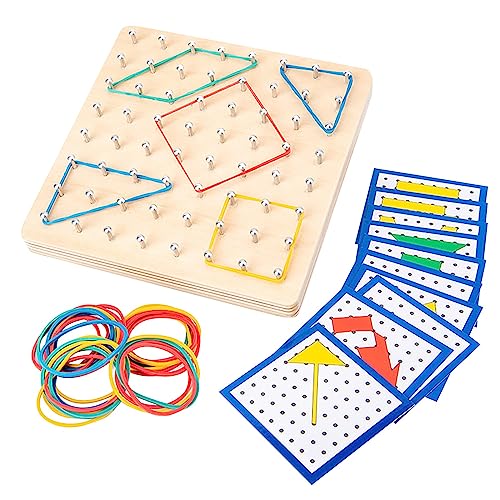 FNKDOR Kreatives Holz Gummibänder Geoboard Montessori Holzpuzzle Spielzeug ab 3 4 5 6 Jahre Geobrett Holz Förderung des räumlichen Denkens und der Vorstellungskraft Für Kinder im Alter von 3+ Jahren von FNKDOR