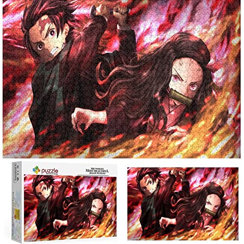 Demon Slayer Anime Cartoon Puzzles 1000 Teile Papppuzzle, Lernspielzeug für Kinder, Unterhaltung Montage Puzzle Dekompressionsspiel,Papppuzzle（38x26cm） von FOBZZY