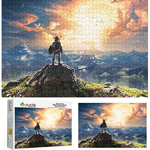 Puzzle 1000 Teile Zelda Legende Puzzles Erwachsene und Kinder Schwierigkeit Puzzles Atem der Wildnis Puzzles Bildung Spielzeug Spiele Familie Dekoration,Papppuzzle（38x26cm） von FOBZZY