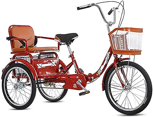 Dreirad für Erwachsene, 3-Rad-Einkaufsfahrrad, 3-Rad-Cruiser-Trike, Dreirad for Erwachsene, Damen und Herren, 1-Gang-Trike, 20 Zoll, 3-Rad-Fahrräder, Doppelbremse mit Rücksitzkorb for Erholung von FOELANNE