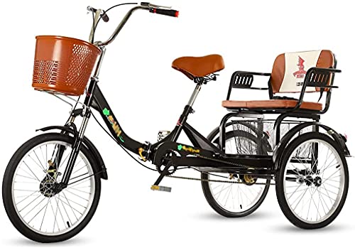 Dreirad für Erwachsene, 3-Rad-Einkaufsfahrrad, 3-Rad-Cruiser-Trike-Fahrräder, 20-Zoll-1-Gang-Dreirad-Dreirad for Erwachsene mit Kinderträger und Rücksitz, doppelt stoßdämpfend von FOELANNE