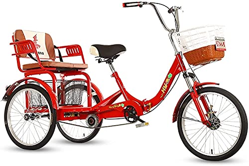 Dreirad für Erwachsene, 3-Rad-Einkaufsfahrrad, 3-Rad-Cruiser-Trike-Fahrräder, 20-Zoll-Trike-Dreirad for Erwachsene mit Kinderträger-Rücksitz, Single-Speed-3-Rad-Fahrrad mit Doppelstoßdämpfer von FOELANNE