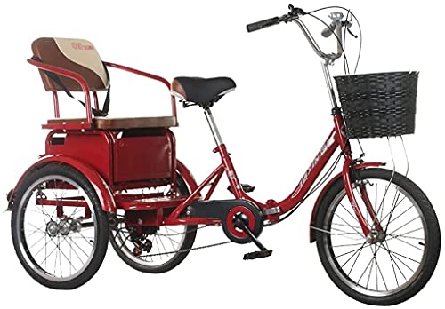 Dreirad für Erwachsene, 3-Rad-Einkaufsfahrrad, 3-Rad-Cruiser-Trike-Fahrräder, Faltbare Dreiräder for Erwachsene, 6-Gang-20-Zoll-3-Rad-Fahrrad, dreirädriges Fahrrad-Trike mit Gepäckrückenlehne von FOELANNE