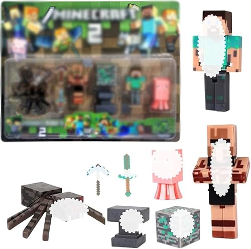 FOGARI 8 Stück Mine-Craft Figuren, Mine-Craft Spielzeug, Enthält Charaktere, Tiere, Vorräte, Waffen, Erze, Actionfiguren zum Spielen, Tauschen und Sammeln von FOGARI