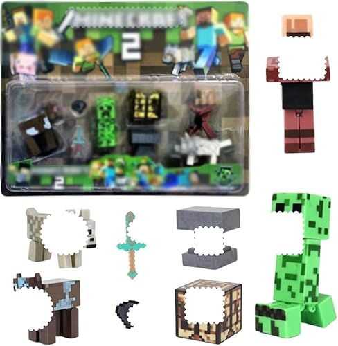 FOGARI 8 Stück Mine-Craft Figuren, Mine-Craft Spielzeug, Enthält Charaktere, Tiere, Vorräte, Waffen, Erze, Actionfiguren zum Spielen, Tauschen und Sammeln von FOGARI