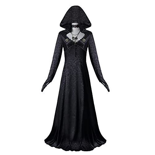 Bela Dimitrescu Cosplay Kostüm für Biohazard Village Vintage Vampirfrau langes schwarzes Kleid Halloween Rollenspiel Outfit von FOGHORN