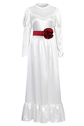 Damen Mädchen Deluxe Langes weißes Kostüm Horror Gruselig Geist Cosplay Kleid für Erwachsene Halloween Party (L, Weiß) von FOGHORN