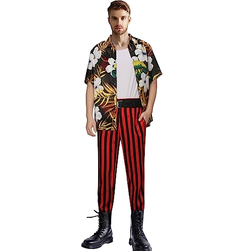 FOGHORN Ace Ventura Kostüm, Haustierdetektiv, klassisches Filmhemd, Weste, gestreifte Hose, Gürtel, komplettes Set, Halloween-Cosplay-Outfit für Erwachsene, Herren (XL) von FOGHORN