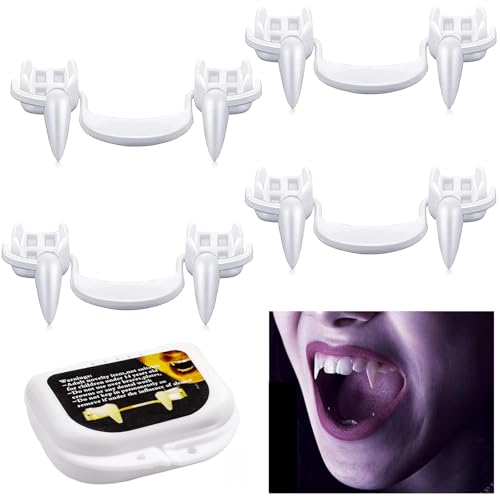 Einziehbare Vampirzähne, 4 Stück Vampir Zähne, Halloween Dracula Vampire Teeth, Wiederverwendbare Realistische vampirzähne, Halloween Vampir Kostüm Herren Damen für Cosplay Mottoparty Karneval von FOHYLOY