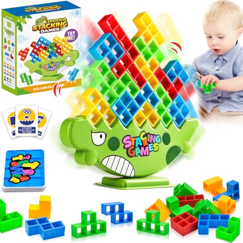 FOHYLOY Tetris Tower Spiel, 64PCS Tetra Tower Game, Schaukelstapel Balance Spiel für Kinder Erwachsene, Stapelturm Logikspiele ab 6 Jahre, Geschenke für 6 7 8 9 10 11 12 Jährige Jungs von FOHYLOY