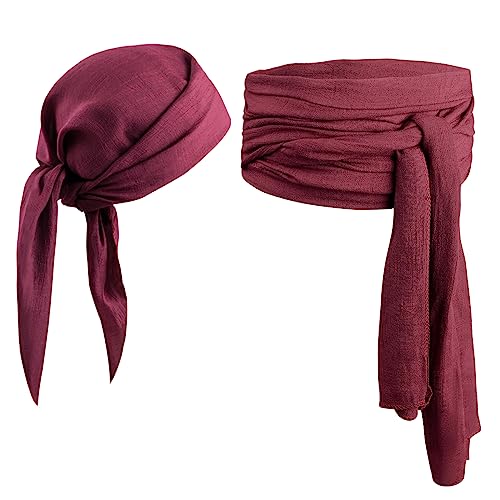 FOIMAS Piratenkostüm Kopftuch Wraps Schärpe Gürtel Taille Bandana Piraten-Stirnband für Männer Frauen Halloween Kostüm Zubehör, Rotwein, Rot/Ausflug, einfarbig (Getaway Solids), L von FOIMAS