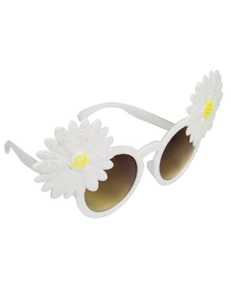 Blumen-Hippie-Brille für Erwachsene weiss-gelb von FOLAT BV