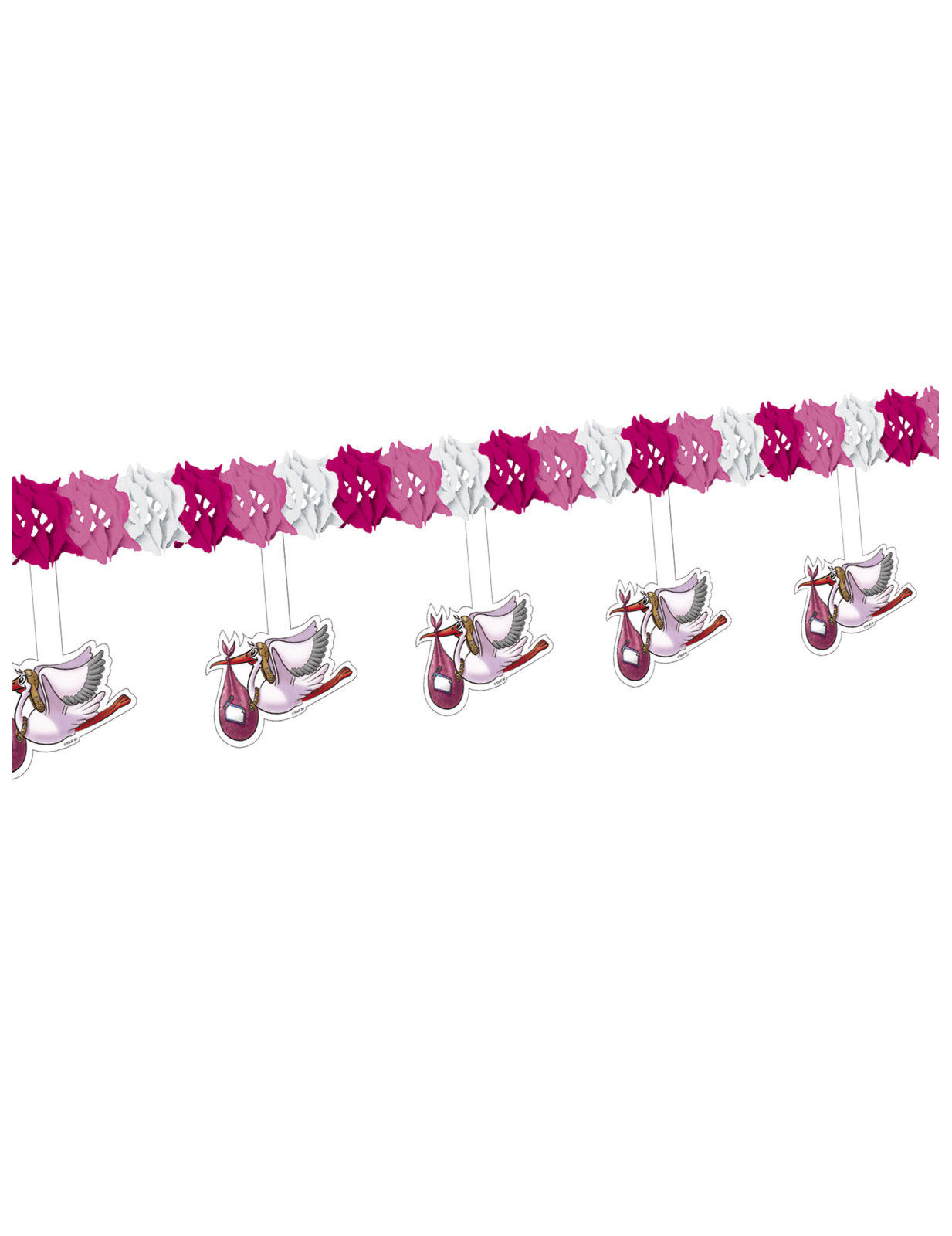 Girlande Storch Geburt Party-Deko für Mädchen rosa-weiss 400 x 27 cm von FOLAT BV