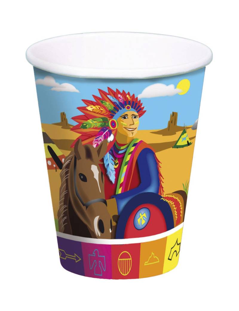 Indianer Pappbecher Wilder Westen Kinderparty 8 Stück bunt 250ml von FOLAT BV