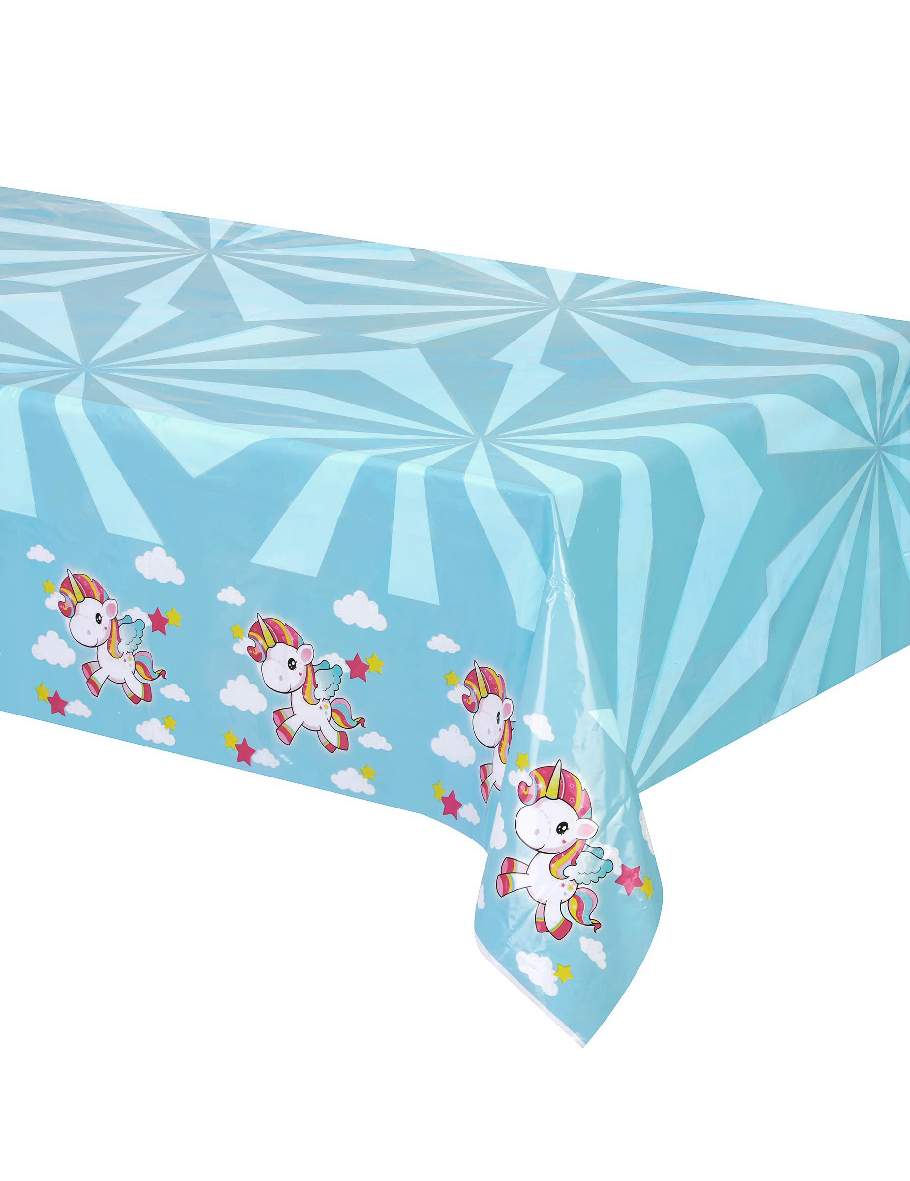 Kindertischdecke mit Einhorn-Motiv blau-weiss-rosa 130x180cm von FOLAT BV