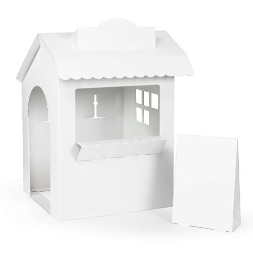 FOLDZILLA Spielhaus Laden Kiosk 105 x 75 x 75 cm Kaufmannsladen für Kinder Supermarkt aus Pappe Marktstand - Weiß zum Bemalen und Bekleben von FOLDZILLA