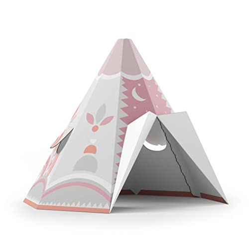 FOLDZILLA Spielhaus XXL 1,32 x 1,22 x 1,55 m aus Pappe Pappspielhaus Karton Haus - Tipi Ethno Muster Rosa von FOLDZILLA