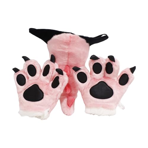 FOLODA 4-teiliges Tierkostüm Set Panda Bärenohr Stirnband Plüschschwanz Pfoten Set Halloween Cosplay Zubehör von FOLODA