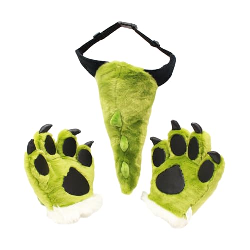 FOLODA 4-teiliges Tierkostüm Set Panda Bärenohr Stirnband Plüschschwanz Pfoten Set Halloween Cosplay Zubehör von FOLODA