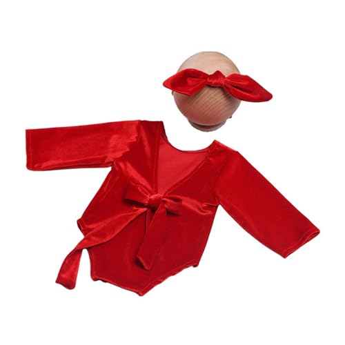 FOLODA Baby Mädchen Foto Kleidung Roter Overall Neugeborenes Weihnachtskostüm Einteiliger Strampler Schleife Stirnband Kleinkind Festliches Outfit von FOLODA