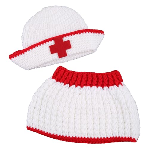 FOLODA Neugeborenen Fotografie Requisiten 2 Stücke Baby Foto Schießen Requisiten Krankenschwester Kostüm Rock Woolen Garn Stricken Kostüm Für Junge Mädchen von FOLODA